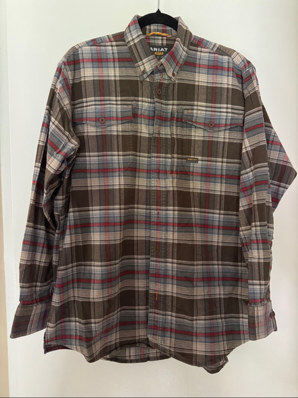 Ariat Brown, Red and Gray Plaid Button-Down Shirt